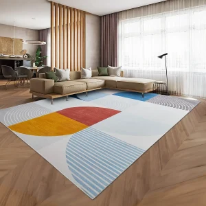 Multi-Colour Modern Circle Block Rug - Artistic Living Room Area Carpet